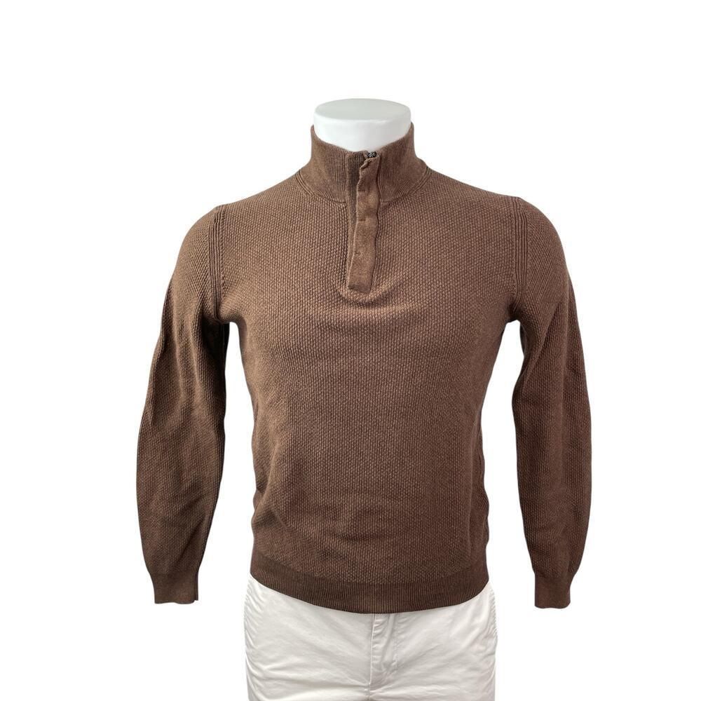 Massimo Dutti Men's Brown Cashmere 1/4 Zip Waffle Knit Long Sleeve Sweater Sz S